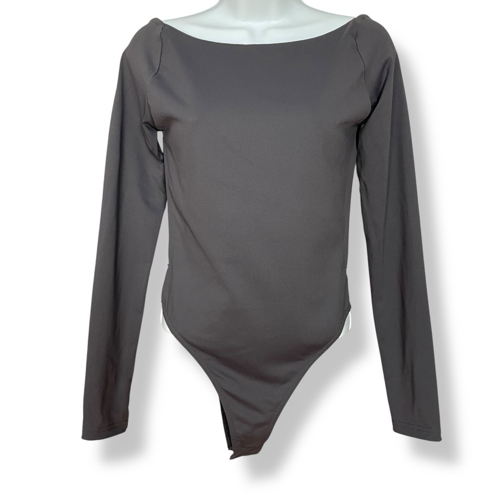 White Fox Backless Bodysuit You've Got The Love Charcoal Gray Medium Long Sleeve - Picture 4 of 15